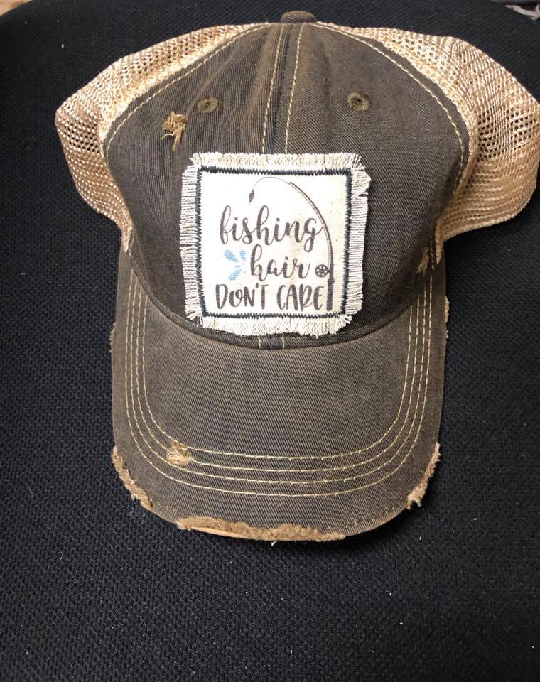 Fishing Hair Don't Care Distressed Patch Hat Orange