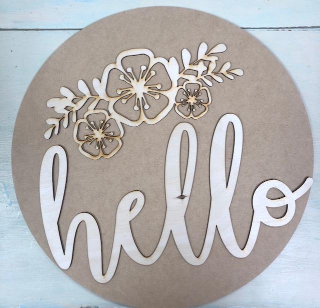 Hello with flowers circle door hanger kit