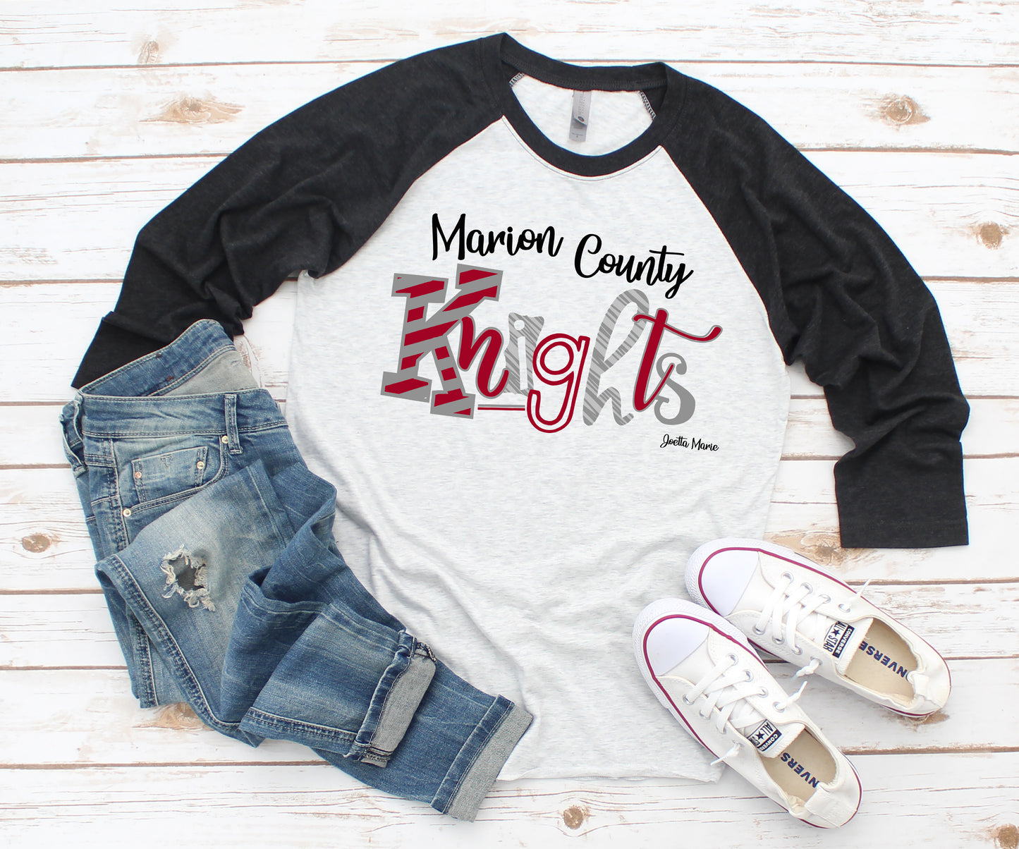 Marion County 3/4 raglan (black sleeve)