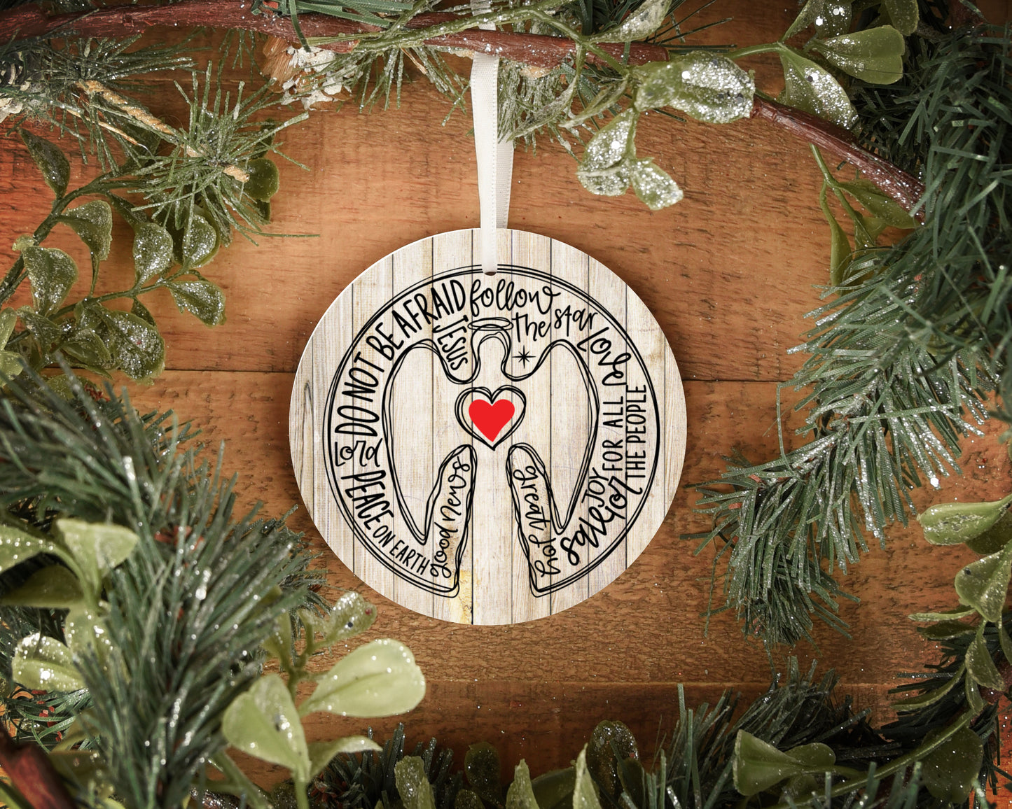 Angel 4" wooden circle ornament