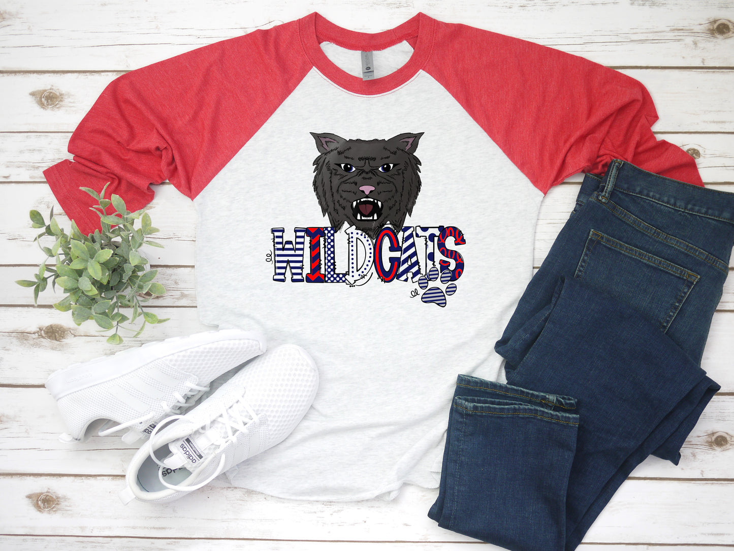 Red Wildcats Mascot Raglan
