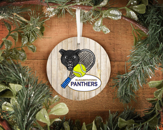 Elizabethtown Panthers Tennis 4" wooden circle ornament