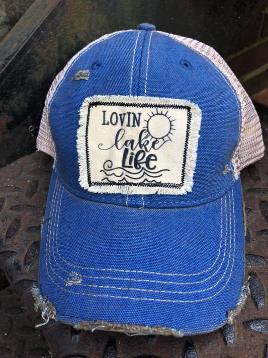 Lovin Lake Life Distressed Patch Hat