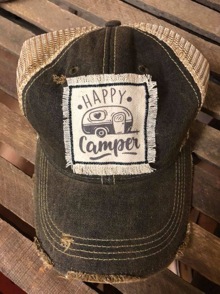 Happy Camper Distressed Patch Hat