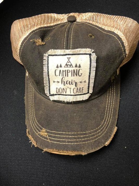 Camping Hair Don't Care Distressed Patch Hat