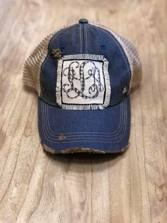 Monogram Distressed Patch Hat