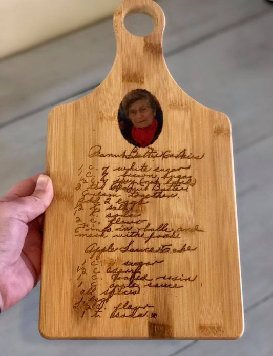 Paddle Cutting Board with Handwritten Recipe