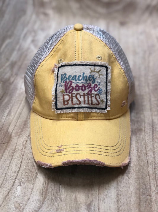 Beaches, Booze, and Besties distressed hat