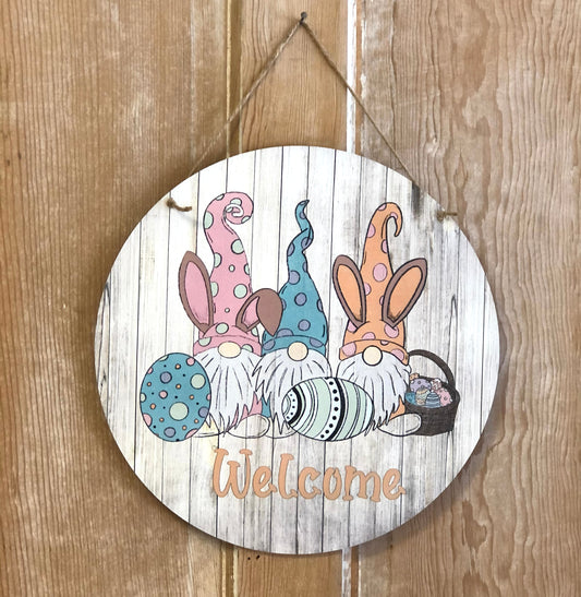 Easter Wooden Circle Door Hanger / Gnomes