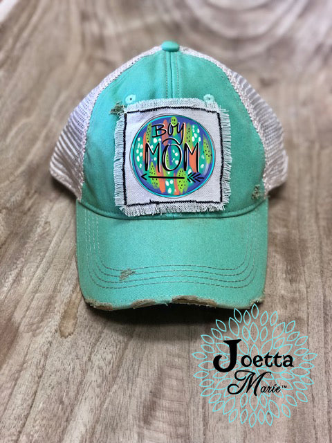 Boy Mom Distressed patch hat