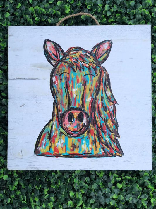 10" x 10" Colorful horse wooden sign