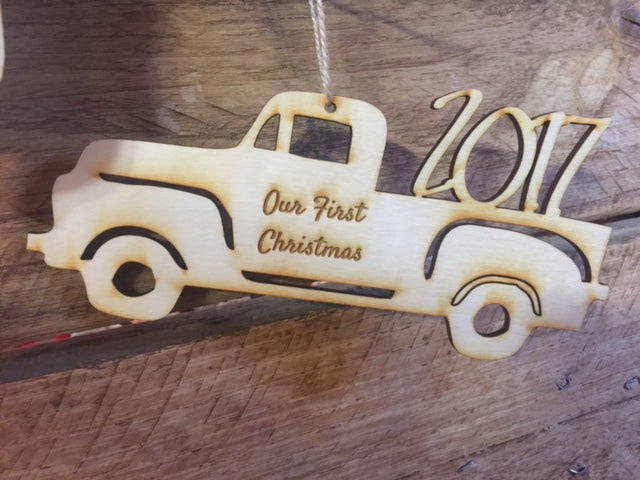 Wooden Christmas Truck Ornament