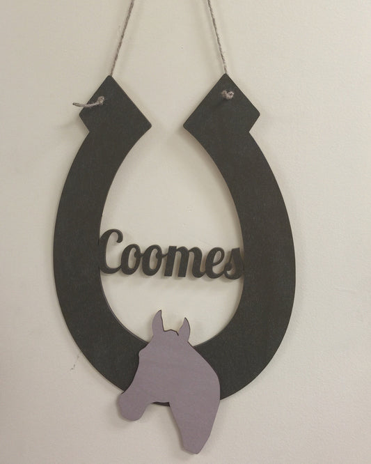 Wooden Horseshoe with Horsehead