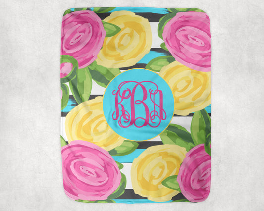 Velveteen Blanket Flowers with monogram