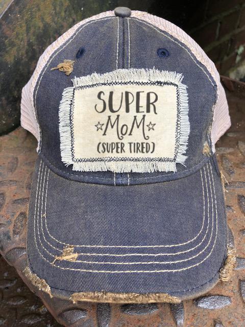 Super Mom Distressed Patch Trucker Hat