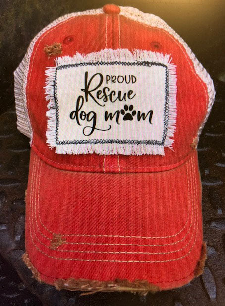 Proud Rescue Dog Mom Distressed Patch Trucker Hat