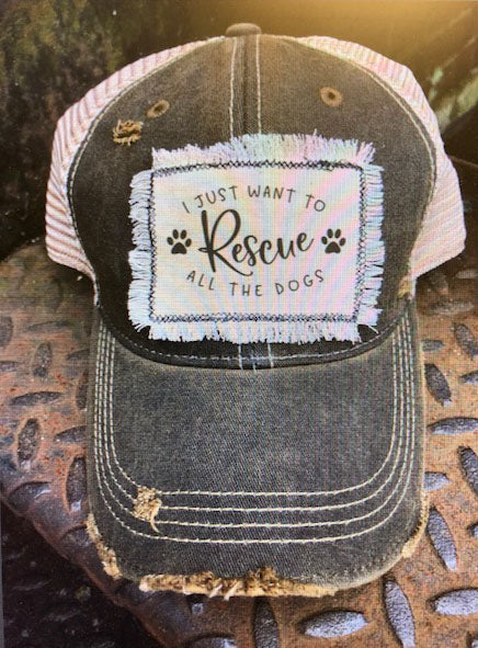 Rescue all the dogs Distressed Patch Trucker Hat
