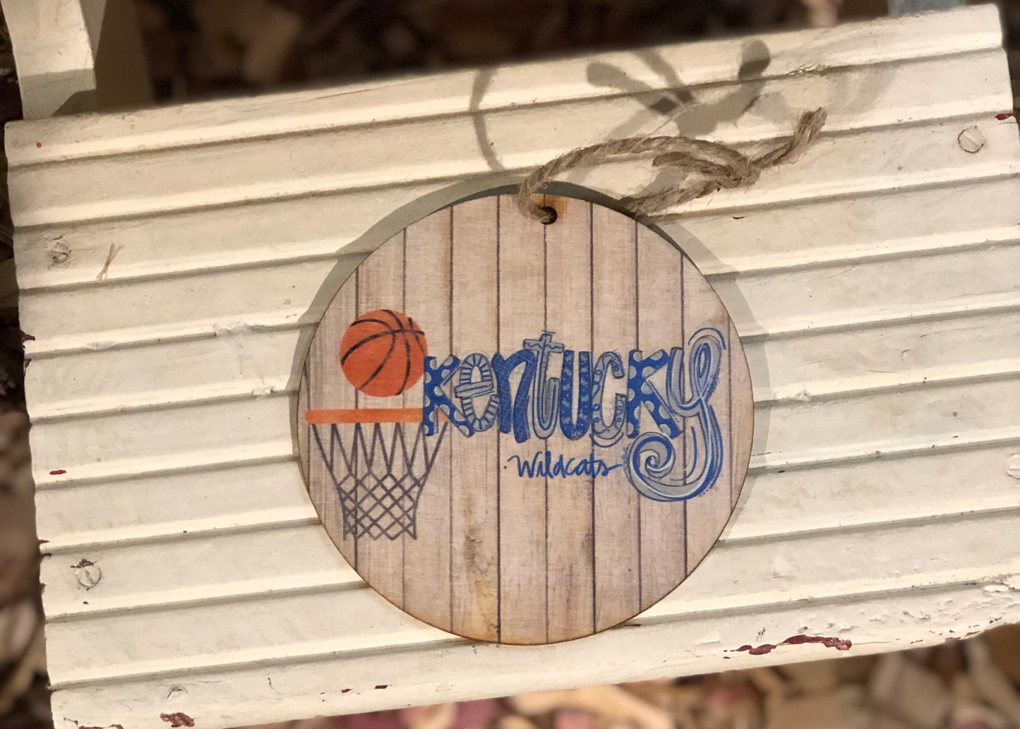 4” wooden Kentucky Wildcats basketball ornament