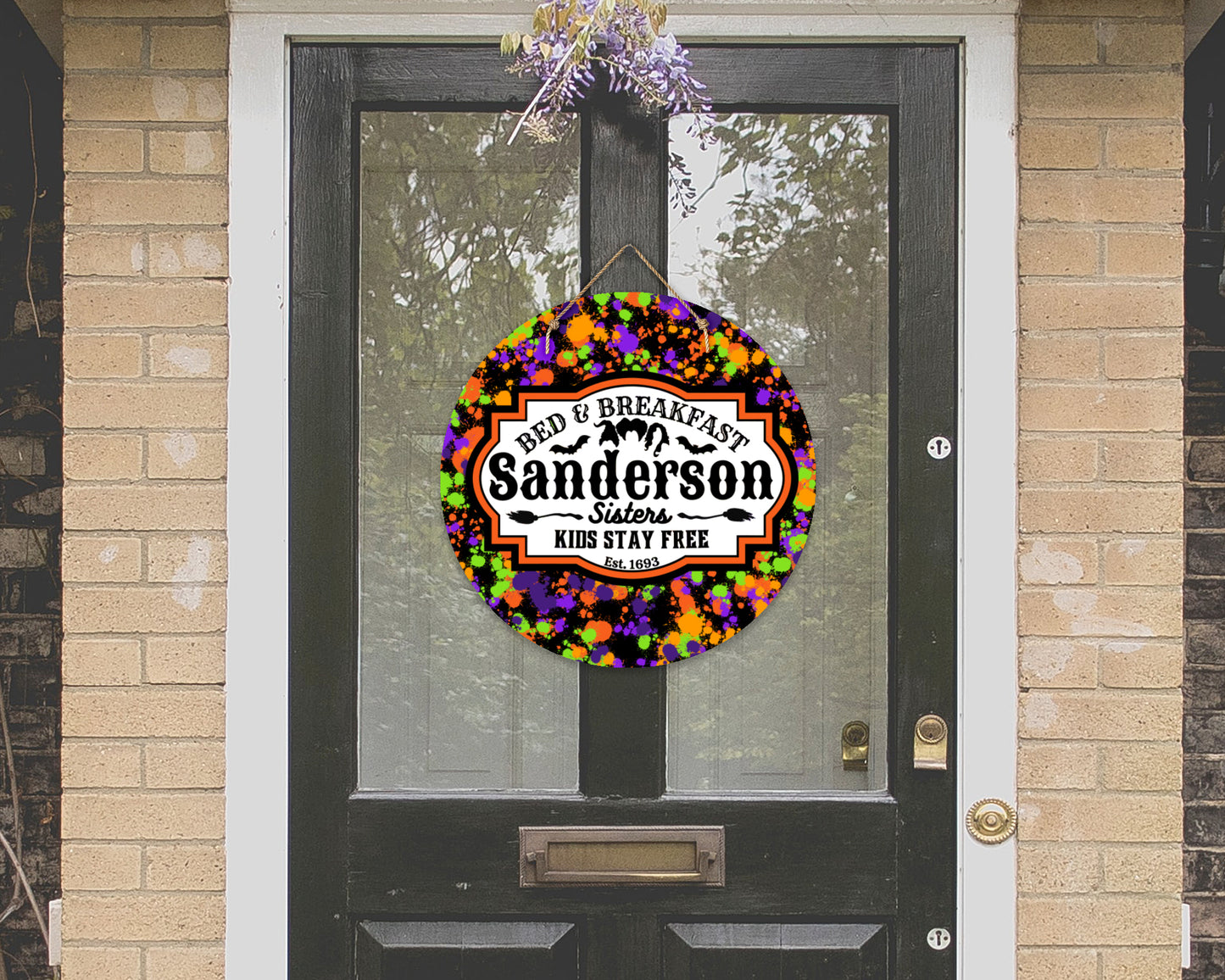 Halloween Sanderson Sisters B & B Wooden Circle Door Hanger