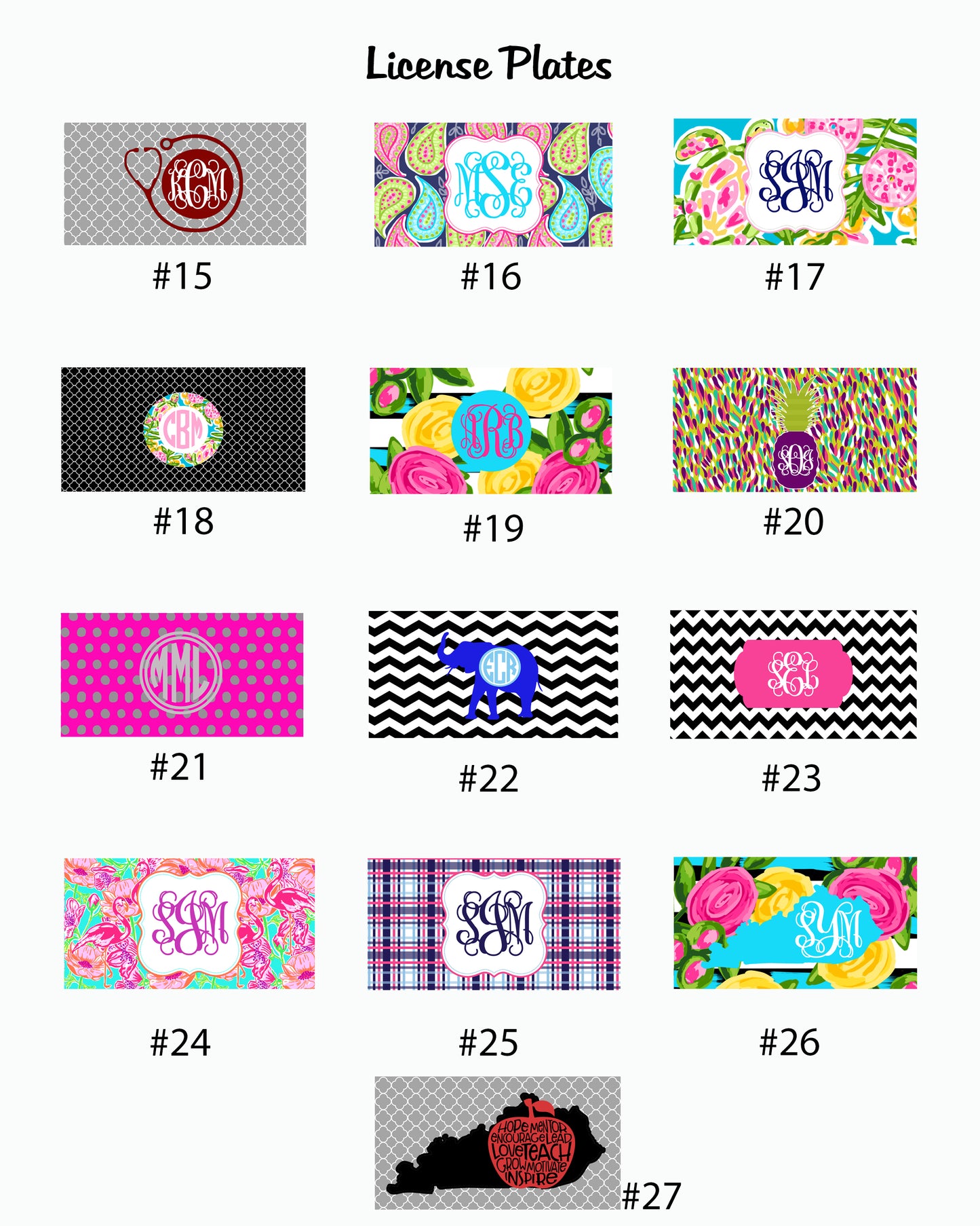License Plates with Printed Monograms