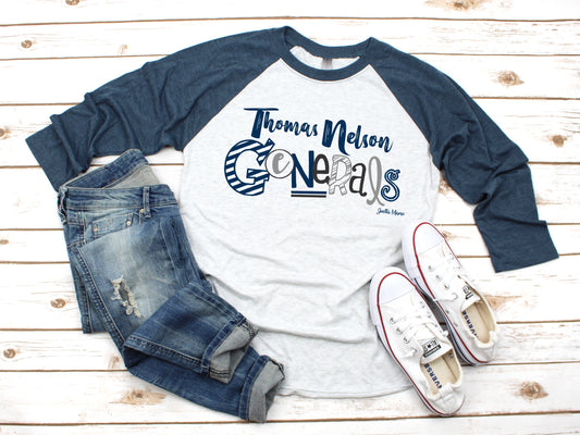 TNHS Generals 3/4 raglan