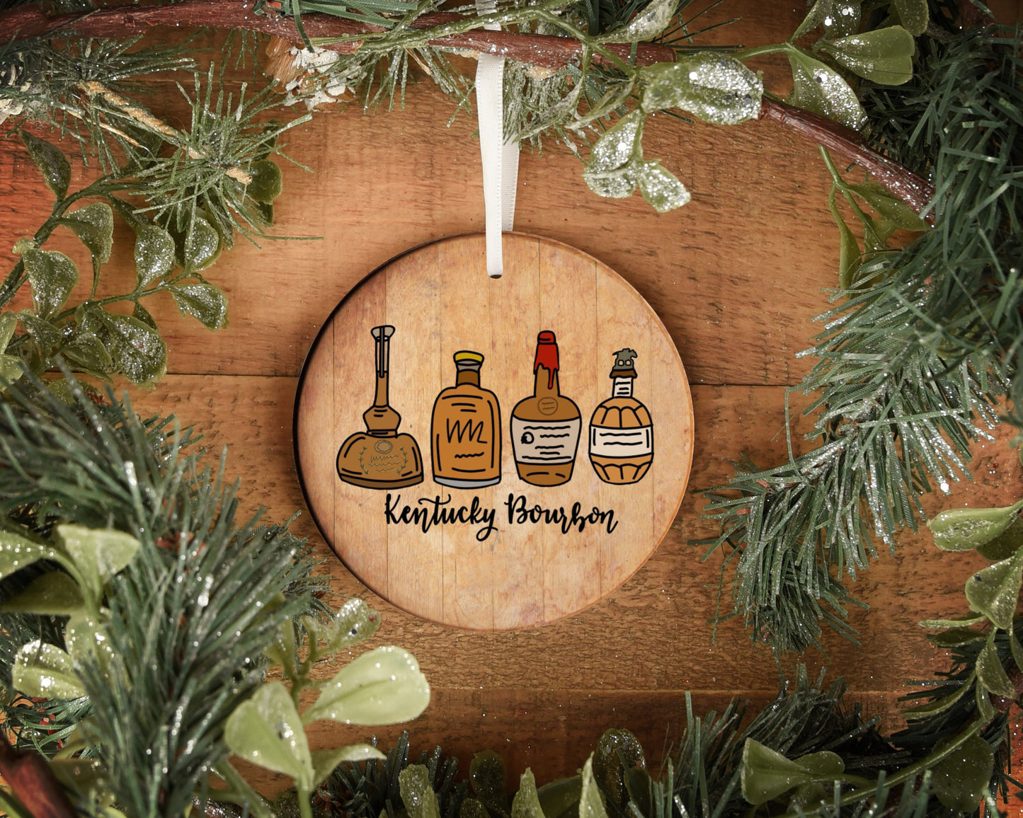 Kentucky Bourbon 4" wooden circle ornament