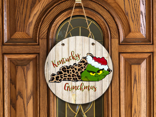 Kentucky Merry Grinchmas Wooden Door Hanger