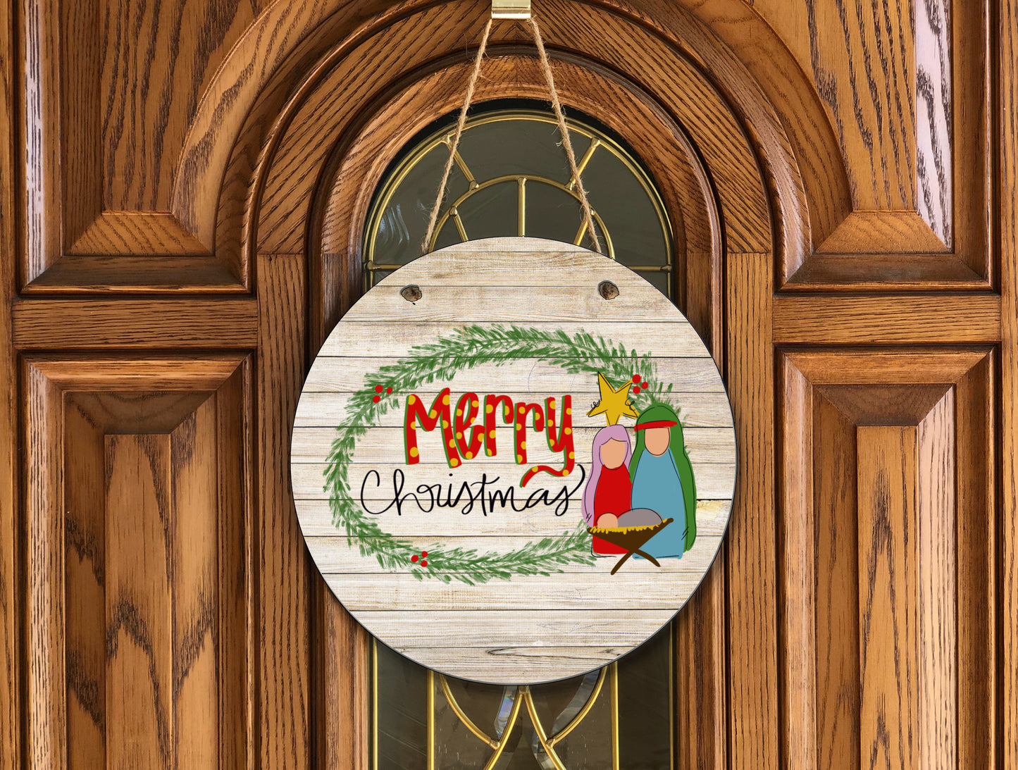 Merry Christmas nativity Wooden Door Hanger