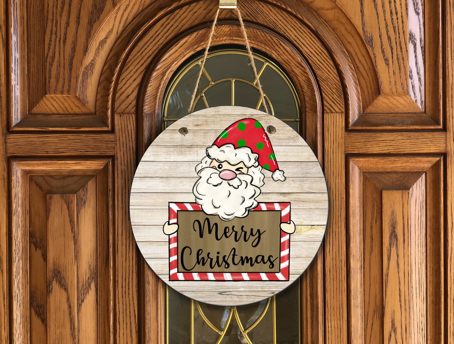 Merry Christmas Santa Wooden Door Hanger