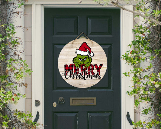 Merry Christmas Grinch Wooden Door Hanger