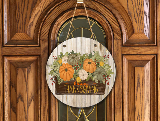 Happy Thanksgiving Circle Wooden Door Hanger