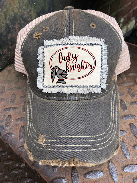 Lady Knights Circle Design Distressed Hat