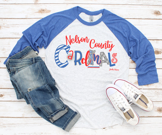 Nelson County blue 3/4 raglan