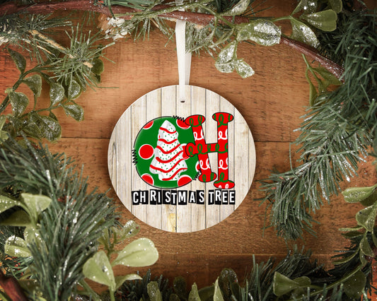 Oh Christmas Tree 4" wooden circle ornament