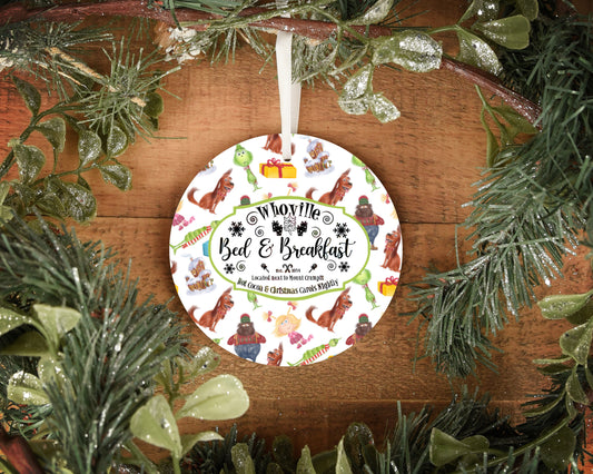 Whoville bed & breakfast 4" wooden circle ornament