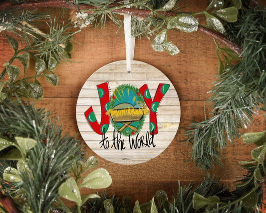 Joy to the world 4" wooden circle ornament