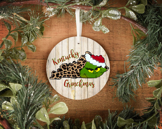 Kentucky Grinchmas 4" wooden circle ornament