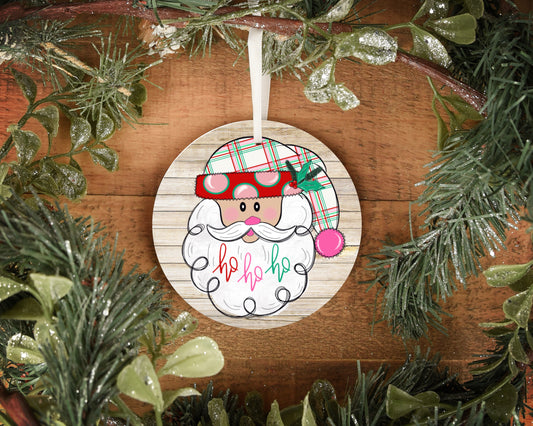 Santa ho ho ho 4" wooden circle ornament