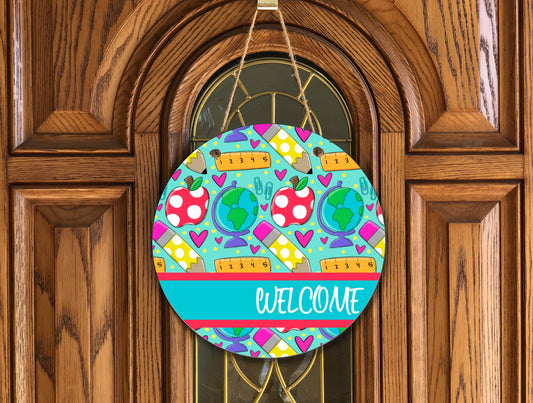 School Pattern Welcome Circle Door Hanger